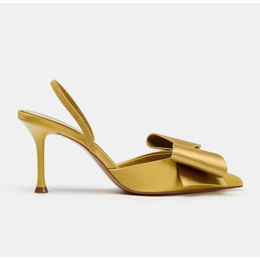Zara Satin Slingback Heels Bow Pointed Toe Stiletto Wedding Party Sz 6.5 NWT - Picture 14 of 16
